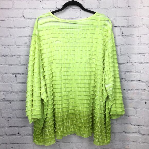 Maggie Barnes All Over Tiered Ruffle Flowy Lime Green Festival Blouse Women's 5X - Picture 5 of 12